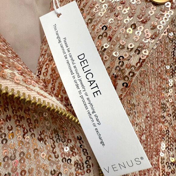 Venus Sequin Moto Jacket Blush Pink Size 2 Womens Sparkle Evening Party Disco - Picture 7 of 8